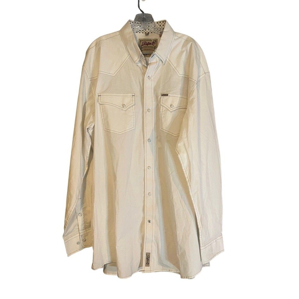 Rafter C Western Shirt Mens 2XLT ProFlex 45 Performance Pearl Snap White Cowboy